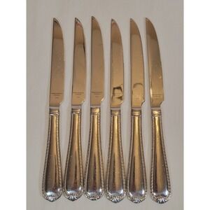 Reed & Barton Domain Steak Knives Set of 6 18/10 Stainless Rope Edge Shell 9.75"